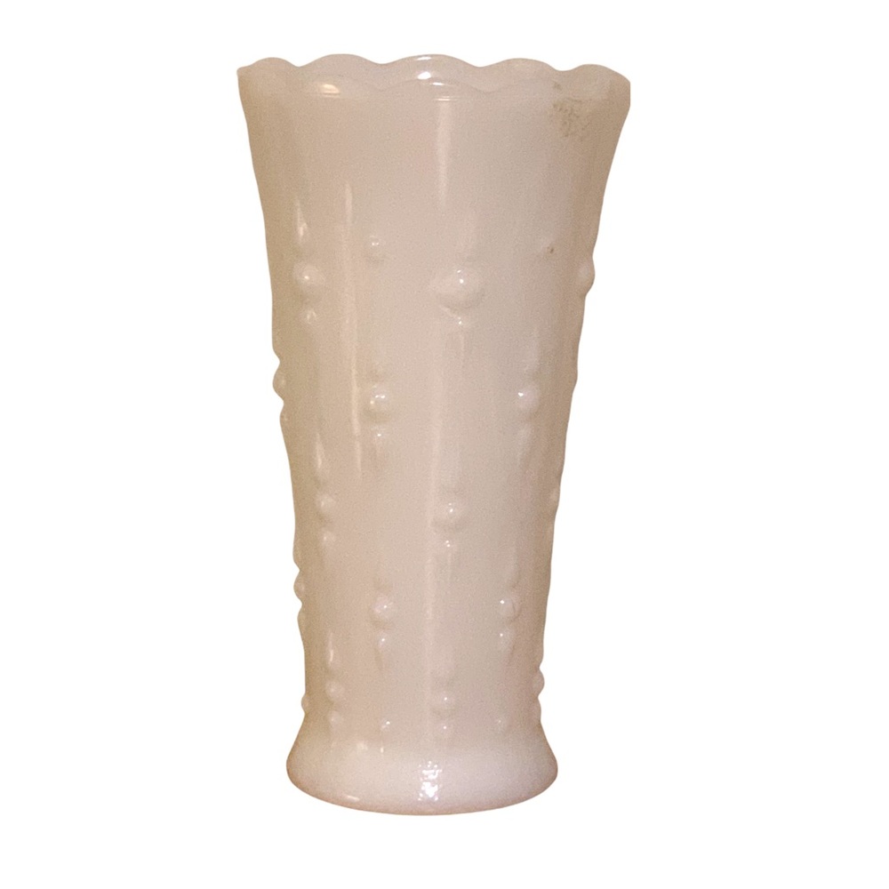 Vintage Anchor Hocking Milk White Knob Scallop Top Vase
